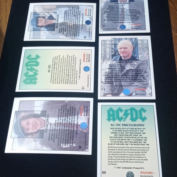 1991 Vintage Set of 6 AC/DC Rock Cards Trading Cards - Picture 11 of 17